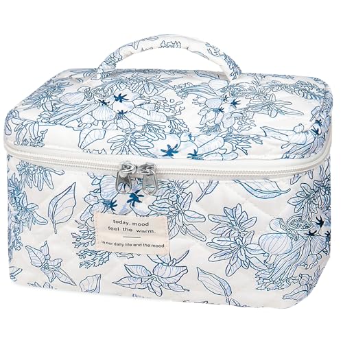 Gosect Large Makeup Bag, Cute Cosmetic Bag for Women Girls, Floral Coquette Aesthetic Toiletry Bag, Travel Make Up Organizer Bag (Navy Blue) - color: 034Navy Blue
