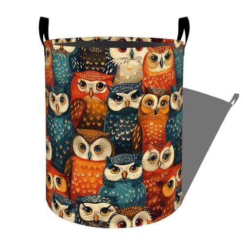 Colorful Owls with Big Eyes Laundry Basket with Handles, 19.7"x15.7" Clothes Foldable Laundry Hamper Organizer for Dorm Nursery Bedroom Bathroom Decor, Toy Storage Bin for Kids - style: Owl16
