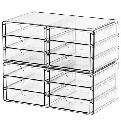 Yieach 2 Pack Acrylic Storage Drawers With 12 Small Drawer,Stackable Office Cabinet Organizer and Makeup Organizer,Clear Plastic Drawers for Craft Supply,Pen,Stationary,Accessory,Makeup,Desk Organizer - size: Large-12 Drawers-2Pack