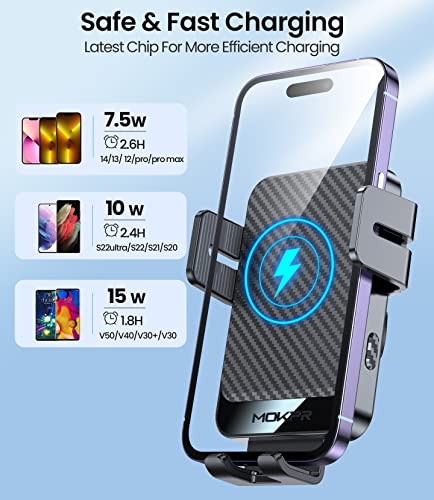 Wireless Car Charger, MOKPR 15W Fast Charging Auto-Clamping Car Mount Universal Hands-Free Car Charger Mount for Dash Windshield Air Vent Compatible with iPhone 16 15/14/13/12, Samsung S23/S22/S21,etc - color: Grey
