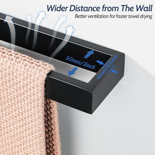 Sayayo Matte Black Towel Bar for Bathroom, 27.5 Inch Hand Towel Holder Wall Mount Square Towel Ring SUS304 Stainless Steel Towel Rack - color: Black, size: 27.5 INCH