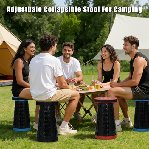 Portable Collapsible Stool, Adjustable Retractable Folding Stools, Upgraded Collapsible Seat for Outdoor Fishing, Hiking, Gardening, Travel, BBQ - Max 400lbs (Blue) - color: Blue Black