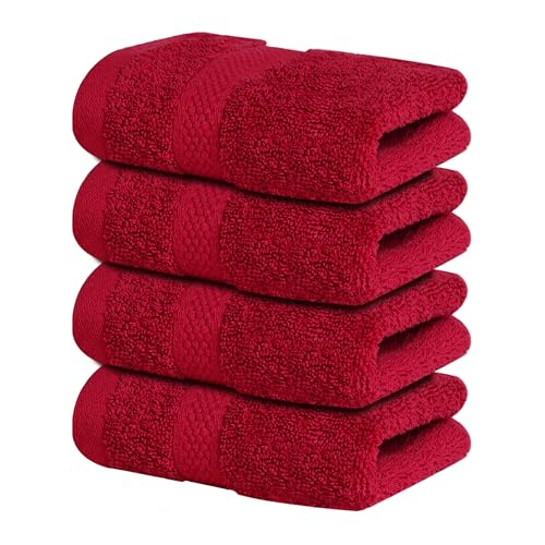 Infinitee Xclusives Luxury Wash Cloths for Showering [13x13] – 100% Cotton Washcloths [Pack of 4], Soft and Absorbent Face Towels for Bathroom Wash Clothes, Gym, and Spa (Burgundy) - color: Burgundy, size: Washcloths - 4 Pack