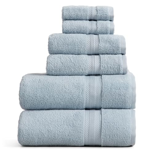 Springtree Home White Bath Towels Set of 6 | Ultra Quick Dry Bath Towels | 100% Combed Cotton | Absorbent Quick-Dry Towels for Bathroom | Oeko-TEX® Standard 100 Cotton | Queenstown Collection - Blue - color: Blue Fog, size: 6 Piece Set