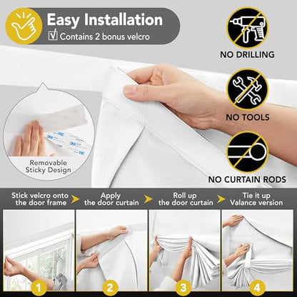 Deconovo Blackout Door Curtain Thermal Insulated Privacy Panel for Front Door & Small Windows, Light Blocking, 1 Panel, 26"x69", White