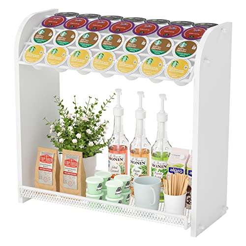 Lixple Coffee Pod Organizer for Countertop, Bamboo K Cup Holder, Easy Assembly Coffee Station Organizer for Home Office Coffee Bar, White - color: White