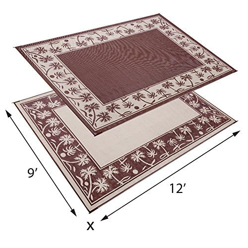 Stylish Camping Outdoor Patio / RV Camping Mat - Palm Tree (Brown/Beige, 9-Feet x 12-Feet) - 209127 - color: Brown/Beige, size: 9' x 12' (Rectangular)