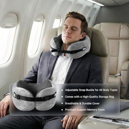 Neck Pillow Travel Pillow - 100% Pure Memory Foam Airplane Pillow with Adjustable Clasp & Removable Cover, Portable Travel Essentials for Long Flights, Car & Office (Light Gray, with Eye Mask) - color: Light Gray, With Eye Mask