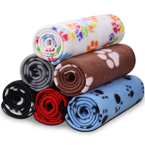 Comsmart Dog Blankets for Small Dogs, 6 Pack Puppy Blanket Cute Paw Print Pet Blanket for Dog, Puppy, Cat, Kitten, 24x28 inches - color: Multi-colored, size: 6 Pack of 24x28 Inches