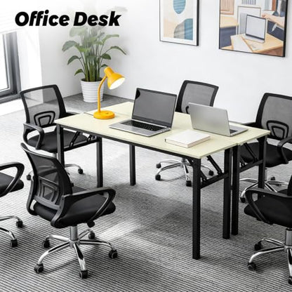 Folding Desk, 39 Inch Foldable Computer Table No Assembly Required,Warm White Small Desk for Home Office,Space-Saving Table for Bedroom, Dorm, RV - color: White