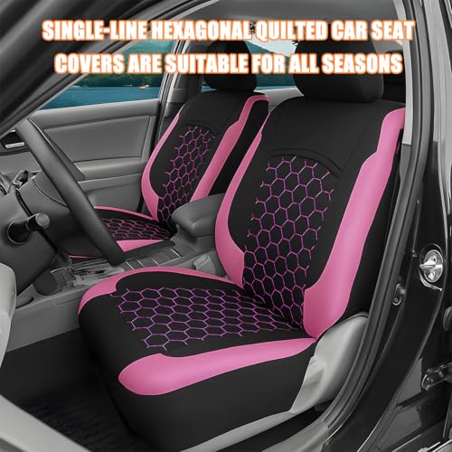 Car Seat Cover Full Sets, Polyester Foam Breathable Waterproof Vehicle Split Front Rear Seat Protectors, Automotive Interior Chair Cushion Pad, Universal for SUV RV Truck (Pink) - color: Pink
