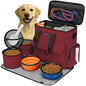 Airline Approved Pet Travel Bag, Weekend Travel Set for Dog and Cat, Airline Approved Tote Organizer with Multi-Function Pockets, 2 Dog Food Storage Containers, 2 Collapsible Bowls (Rose Red) - color: Rose Red