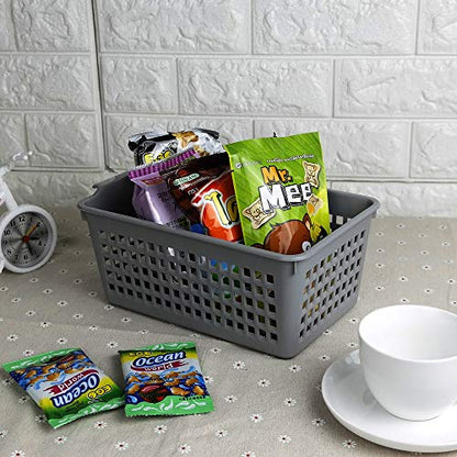 4 Packs Small Plastic Storage Baskets Set, Grey | Desktop Storage Basket Bin - size: shelf baskets