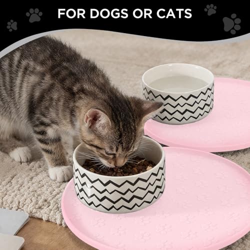 Comtim Waterproof Dog Food Mat - 2 Pack Silicone Pet Food Mat Dog Food Bowl Mats Cat Water Mats Eating Tray, Non-Slip Pet Placemat with Lip for Messy Drinkers to Protect Floor,Pink 11"×11" - color: Pink