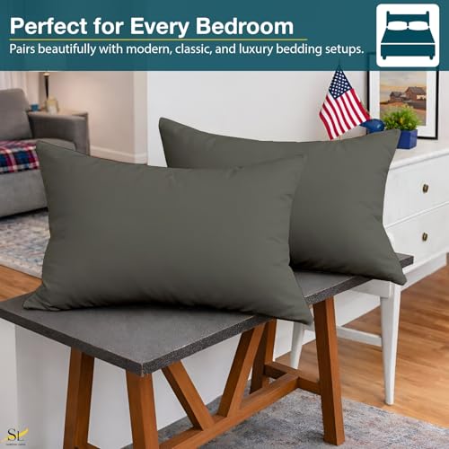Pillow Cases - Set of 2, Dark Grey Solid (32" X 16") - Pillow Covers Made of 100% Cotton - 300 Thread Count Super Soft and Breathable Sateen Weave Pillowcases. - color: Dark Grey Solid, size: (32"X16")