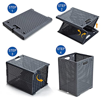 Eslite 42L Collapsible Plastic Laundry Baskets,Foldable Laundry Hamper,Pack of 2 (Grey) - color: Grey