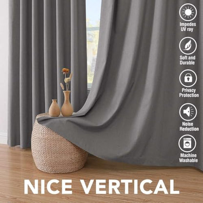 H.VERSAILTEX Linen Look 100% Blackout Curtains 45 Inches Long for Bedroom Full Light Blocking Rod Pocket 42 Inches Wide Linen Textured Thick Window Curtain Drapes with White Backing, Grey, 2 Panels - color: Grey, size: 42"W x 45"L (Pack of 2)