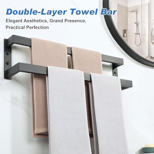 Alise Double Towel Bar, 24" Towel Racks for Bathroom Wall Mounted SUS304 Stainless Steel, Heavy Duty Bathroom Towel Holder, Quick Drying Towel Hanger, Matte Black - color: Matte Black, size: 24-inch
