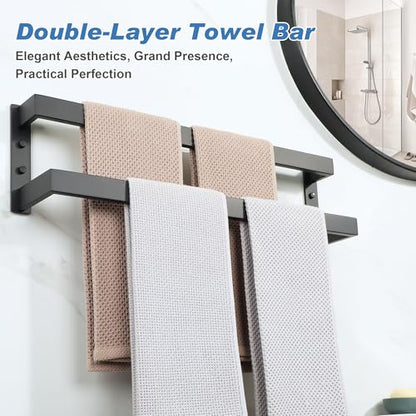 Alise Double Towel Bar, 24" Towel Racks for Bathroom Wall Mounted SUS304 Stainless Steel, Heavy Duty Bathroom Towel Holder, Quick Drying Towel Hanger, Matte Black - color: Matte Black, size: 24-inch