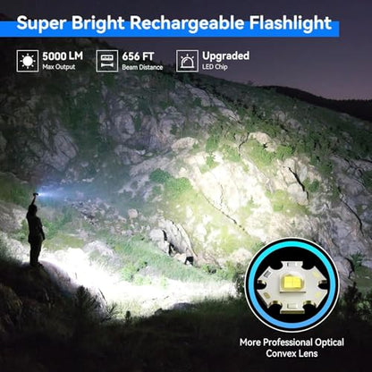 LETMY Rechargeable Flashlights High Lumens, 2 Pack 2000 Lumens Super Bright LED Tactical Flashlight, 3 Modes Samll Powerful Flash Lights with Clip, Waterproof Flashlights for Home Emergency Camping - color: Black