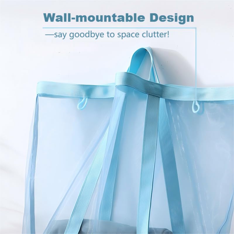 Mesh Bag with Handles, Collapsible Laundry Basket, Foldable Laundry Bag, Breathable Folding Beach Bag,Space-saving Travel Tote Bags (2, Blue&Pink) - color: Blue&Pink