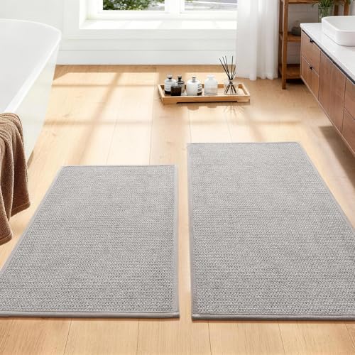 YIHOUSE Gray Bathroom Rugs Sets 2 Piece, Quick Dry Thin Bath Mat, Non Slip Absorbent Machine Washable, Bath Rugs for Bathtub Sink Home Decor (17"x24" + 17"x32") - color: Grey, size: 17"x24"+17"x32"