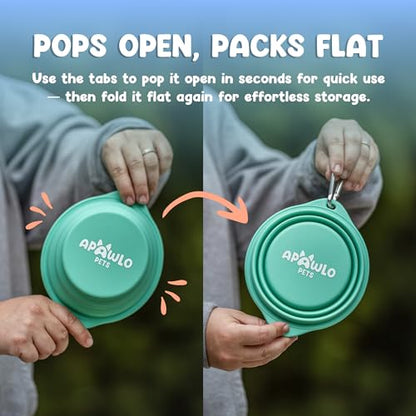 Collapsible Dog Bowl - 800ml/27 oz Portable Silicone Travel Water Bowl for Dogs with Carabiner | Foldable, Dishwasher Safe | Hiking, Camping Dog Essentials & Outdoor Pet Feeding - Green - color: Green