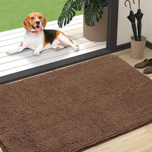 OLANLY Dog Door Mat for Muddy Paws 47x32, Absorbs Moisture and Dirt, Absorbent Non-Slip Washable Doormat, Quick Dry Chenille Mud Mat for Dogs, Entry Indoor Entryway Carpet for Inside Floor, Mocha - color: Mocha, size: 47" X 32"