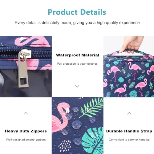 Mossio Hanging Toiletry Bag with Sturdy Hook - Large Portable Cosmetic Makeup Travel Organizer for Men & Women - color: Navy Flamingo