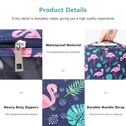 Mossio Hanging Toiletry Bag with Sturdy Hook - Large Portable Cosmetic Makeup Travel Organizer for Men & Women - color: Navy Flamingo