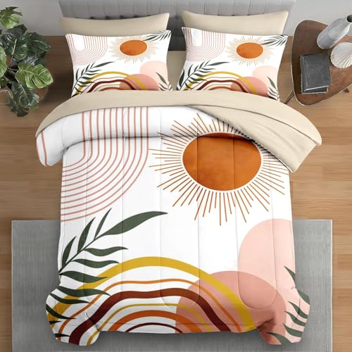 Pamnest Comforter Set Twin Size, Tarot Boho Retro 5 Pcs Bedding for Kids and Adults, Vintage Sunshine Bed Sheet Sets with Fitted Sheet Pillowcase & Sham for Bedroom Bed Decor - color: Vintage Lines, size: Twin