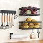 Nieifi Hanging Fruit Basket 4 Pack, Wall Mounted or Adhesive Kitchen Storage Baskets with Hooks Rack & Paper Towel Holder for Pantry, Fruit & Vegetable Storage