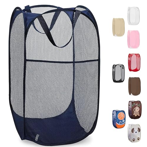 Handy Laundry Collapsible Mesh Foldable Hamper 14" x 14' x 24" Navy Blue - color: Blue