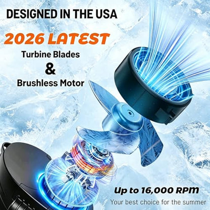 2026 AI Portable Waist Fan, Personal Fan Rechargeable With 6-Speed 16000RPM Strong Airflow, 40H Runtime Wearable Belt Cooler, Hands-Free Shirt/Belt/Neck Fan for Camping, Jobsite, Outdoor (Black) - color: Black