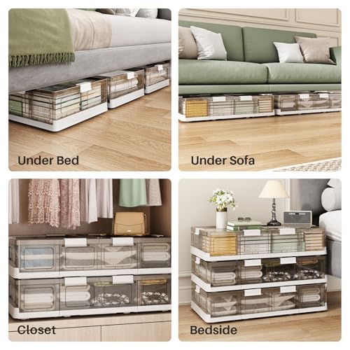 Kitstorack Plastic Under Bed Storage Containers,2 Pack Underbed Storage with Wheels,Foldable and Stackable Under Bed Organizer,Moisture and Dust-proof Storage Boxes for Clothes Shoes,13.6 Gal - size: Large - 2 PACK
