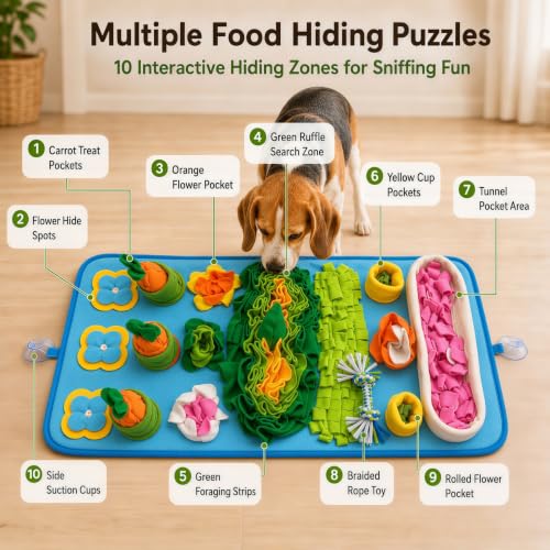 Snuffle Mat for Dogs – Extra Large 32'' x 20'', Washable Slow Feeder Dog Toy, Durable Interactive Dog Puzzle for Mental Stimulation & Nosework Training, with Anti-Slip Suction Cups - color: Blue-Pink