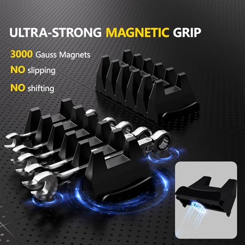 WAENLIR 48PCS Magnetic Modular Wrench Organizer Set-Tool Drawer Storage Rack with Metric&SAE Labels, Wrench Holder with Magnet, Perfect Tool Gift for Men, father, boyfriend, DIYers & Mechanics (Blue) - color: Blue