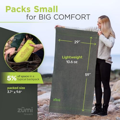 Zumi 100% Cotton Quick Dry Large Travel Towel - Soft, Thin, Compact, Highly Absorbent, Lightweight Camping Towel for Beach, Gym, Bath, Shower, Swimming, Dorm, RV - White - color: Large White