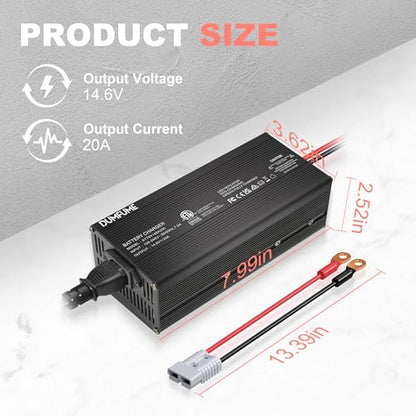 12V 20A Lithium Battery Charger 14.6V LiFePO4 Battery Charger with Anderson Connector LED Indicator for Deep Cycle Battery in RV,Homes and Solar Systems - size: 14.6V 20AH charger