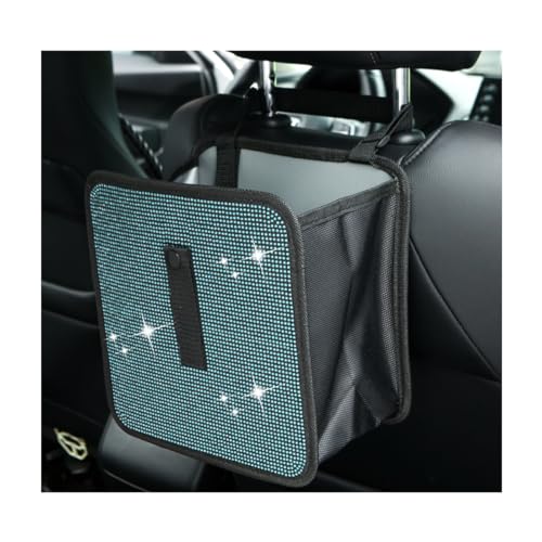 Ohleats Foldable Car Trash Can, Bling Rhinestone Oxford Auto Hanging Garbage Bag, Crystal Leakproof Foldable Waste Organizer Universal for Most Vehicles, Interior Car Accessories (Lake Blue) - color: Lake Blue