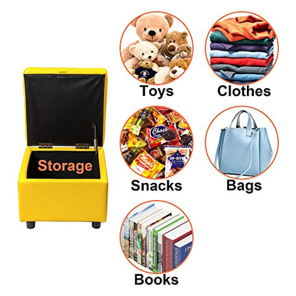 H&B Luxuries Tufted Leather Square Flip Top Storage Ottoman Cube Foot Rest - color: Yellow With Storage