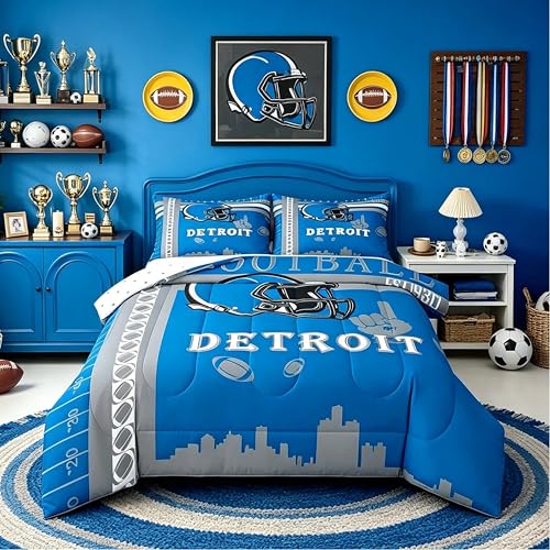 Feelyou Football Bedding Set Boys Girls Toddler Size Women Men Rugby Sports Comforter Football City Duvet Quilt Gray Blue Room Decor - color: Gray Blue, size: Toddler