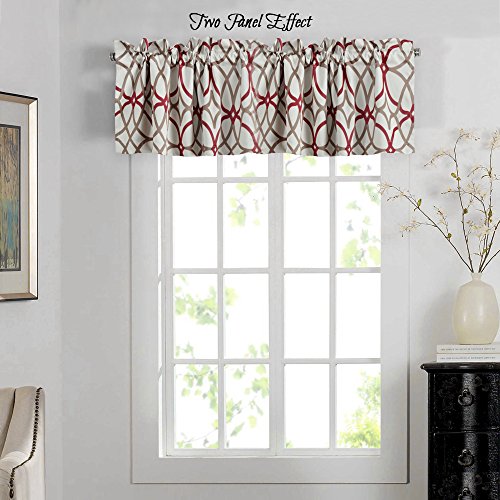 H.VERSAILTEX Blackout Curtain Valances for Kitchen/Bathroom - Thermal Insulated Window Valances for Living Room/Bedroom Rod Pocket Short Curtain 1 Panel, 52x18 inch, Geo in Taupe and Red - color: Geo in Taupe and Red