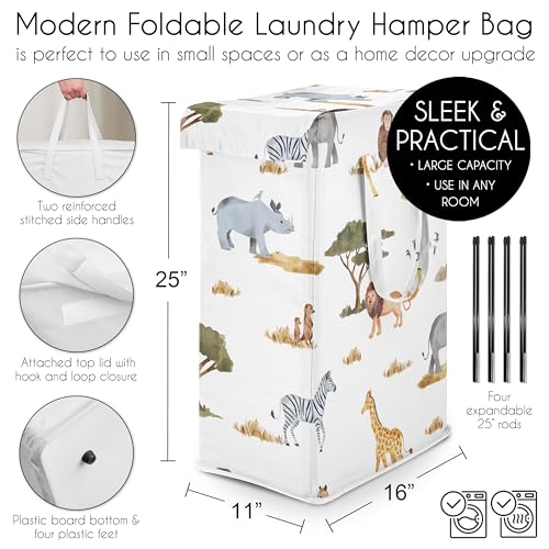 Sweet Jojo Designs Jungle Animals Boy Girl Unisex Gender Neutral Laundry Hamper Foldable Dirty Clothes Basket with Handles Baby Nursery Kids Bedroom Teen Bathroom Wildlife Safari Elephant Giraffe Lion - color: Jungle Animals