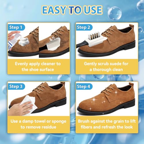 Yeardera Suede Cleaner Kit, 6.76oz No-Rinse Suede and Nubuck Shoe Cleaner with Brush & Towel, Removes Dirt and Stains, Gentle Cleaning for Leather, Boots, Sneakers