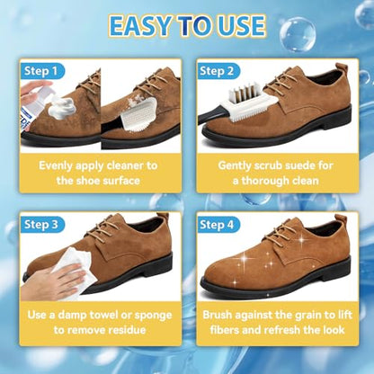 Yeardera Suede Cleaner Kit, 6.76oz No-Rinse Suede and Nubuck Shoe Cleaner with Brush & Towel, Removes Dirt and Stains, Gentle Cleaning for Leather, Boots, Sneakers