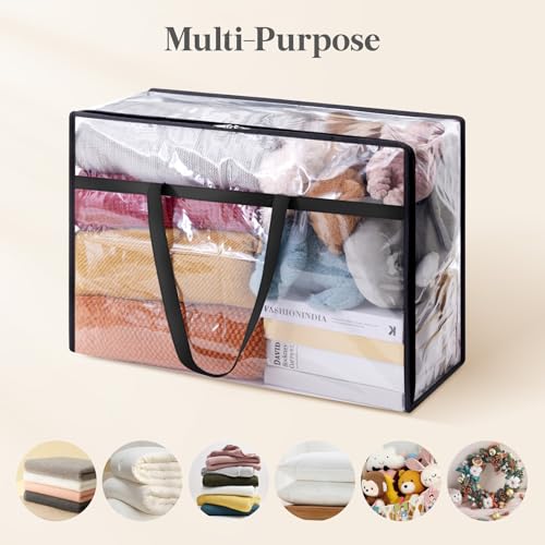 Lifewit 4 Pack Clear Clothes Storage Bags, 60L Plastic Blanket Storage Bag, Vinyl Foldable Moving Bags with Zipper, Closet Organizers and Storage Containers for Bedding, Duvet, Comforter - size: 60L