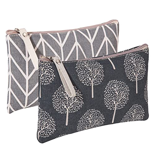SUMAJU 2 Pcs Canvas Cosmetic Bag, Multi-Function Small Zipper Pouch Cute Makeup Pouch Travel Toiletry Bag Travel Size Toiletries Christmas Stocking Stuffers Gifts for Women,8.6 * 5.5 In | Soft canvas, 2 assorted prints, compact travel size, zipper closure
