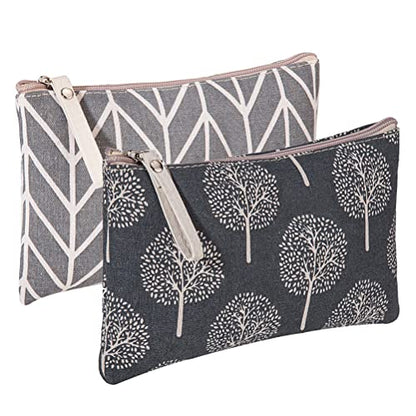 SUMAJU 2 Pcs Canvas Cosmetic Bag, Multi-Function Small Zipper Pouch Cute Makeup Pouch Travel Toiletry Bag Travel Size Toiletries Christmas Stocking Stuffers Gifts for Women,8.6 * 5.5 In | Soft canvas, 2 assorted prints, compact travel size, zipper closure