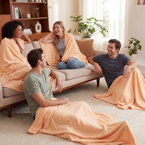 Buryeah 10 Pcs Fleece Blanket Bulk Soft Warm Blankets Cozy Fleece Lightweight Throw Blankets Plush Pet Throw Blanket for Home Bed Sofa Office Wedding Gifts Travel(50" X 60",Light Orange) - color: Light Orange